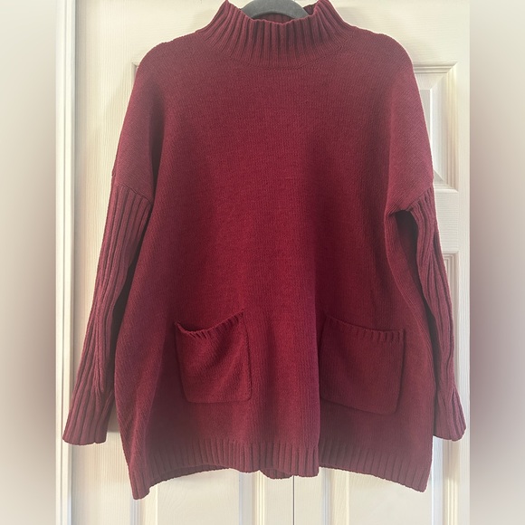 J Jill Sweater Womens XS Maroon Chenille High Neck Long Sleeve Pockets Warm Cozy - Picture 1 of 11